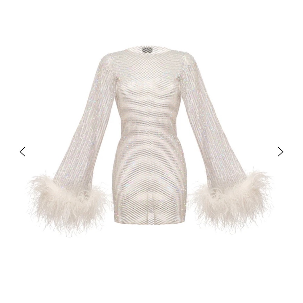 Santa Designer sparkling rhinestone dress with Feather Cuffs Exquisite statement - Picture 2 of 9